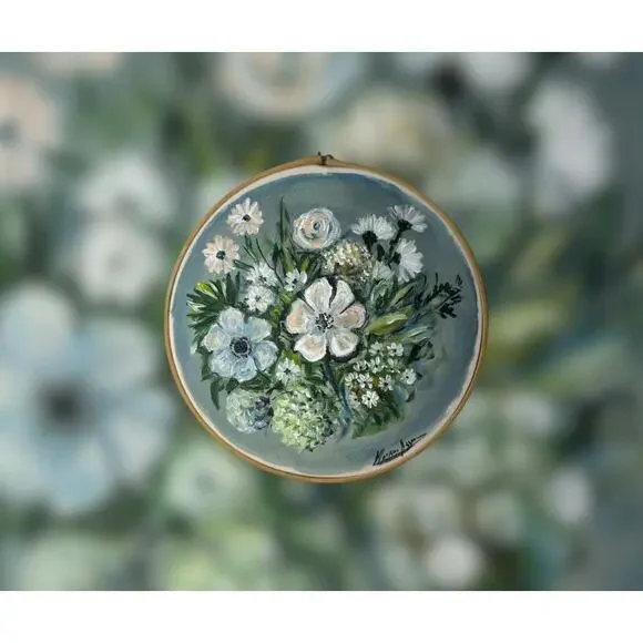 Hand-Painted Floral CanvasSoft White Flower Bouquet